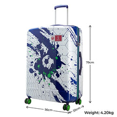 Skybags Treble-FIFA 79cm Printed Polycarbonate Hardsided Large Luggage 8 Spinner Wheel Anti Theft Zipper Blue & White Trolley - Goyalsons ShopMax