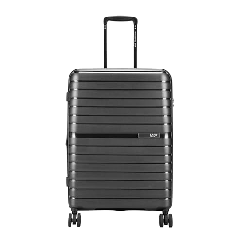 VIP Lightweight Polypropelyne 8 Wheels Multistage Trolley,TSA Lock with Organizer,Elegent Pinstripe Design Luggage Bag with 5 Years International Warranty. (Black, Medium) - Goyalsons ShopMax