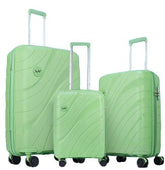 Skybags Set of 3 (Cabin+ Medium+Large) Polypropylene Hard Suitcase (56+67+77 cm) | Luggage Trolley with 8 Spinner Wheels Anti Theft Zipper,Light Weight with 5 Years International Warranty (Green) - Goyalsons ShopMax
