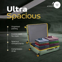 Aristocrat Polycarbonate Spinner Slant Pro Check-In 66Cm(Medium) 8W Trolley Bags For Travel Hard Case Luggage, Lightweight Bag |3 Years Warranty (Green) - Goyalsons ShopMax