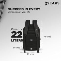 CARLTON Laptop Backpack 22L With Rain Cover, Pockets for Hard drive, Passport Pocket & Air Cushion System |Midnight Black | Dorset 04 - Goyalsons ShopMax