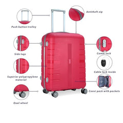 Aristocrat Plastic Shield 8 Spinner Wheel Hard Trolley Bag 67 360 Coral, Medium