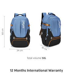 Safari Hunt 2 Rucksack Laptop Backpack Bag with Shoe Pocket, 2 Compartments, Compression Straps, Large Size Travel Bag for men & women, Boys & Girls, Outdoor Travel, Hiking, Trekking, Color Blue - Goyalsons ShopMax