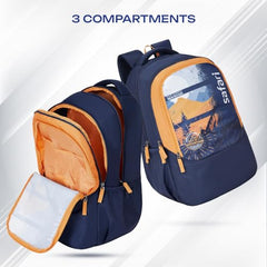 Safari Sigma 36L School bag for Boys and Girls, Office use/travel bag for man & women, Casual 3 Compartment Printed Large Men's Backpack Bags with Organizer, File holder, Color - Navy Blue