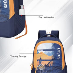 Safari Sigma 36L School bag for Boys and Girls, Office use/travel bag for man & women, Casual 3 Compartment Printed Large Men's Backpack Bags with Organizer, File holder, Color - Navy Blue