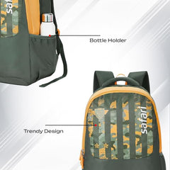 Safari Alpha 32L School bag for Boys and Girls, Office use/travel bag for man & women, Casual 2 Compartment Printed Large Men's Backpack Bags with Organizer, File holder, Color - Olive