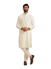 Manyavar Stylish Casual Silk Blend Full Sleeves Kurta Set for Men (Cream, X-Large)