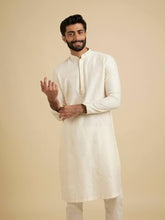 Manyavar Stylish Casual Silk Blend Full Sleeves Kurta Set for Men (Cream, X-Large)