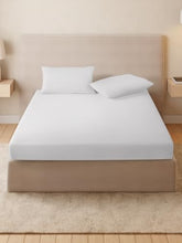 Spaces Arden 100% Cotton 220 GSM Sateen Weave Plain King Fitted Sheet|Super Soft & Breathable – 182 x 198Cm – White
