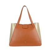 Baggit Tan/Gold Tote Bag – Stylish Shoulder Bag for Women | Spacious & Elegant | Double Flat Handles | Premium Vegan Material | 1 Compartment | Casual & Versatile | Tan & Gold