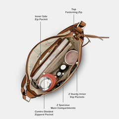 Lavie Women's Mono Clair large hobo bag in beige with shoulder strap, casual leather purse for women.