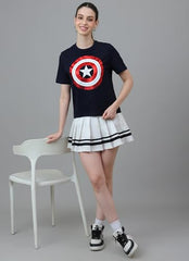 Free Authority Official Marvel Comic Captain America Women Half Sleeve Round Neck Graphic Printed Cotton Regular Fit Tshirt