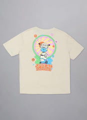 Free Authority Official Minions: Spread Happines Graphic Printed Pure Cotton Beige Oversized Tshirt for Women