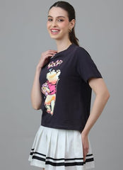 Free Authority Official Winnie The Pooh Women Half Sleeve Round Neck Graphic Printed Cotton Regular Fit Tshirt