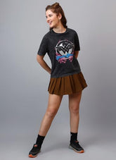 Free Authority Official Dc Comic Wonder Woman Graphic Printed Pure Cotton Black Regular Fit Tshirt for Women