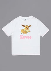 Free Authority Official Pokemon:Eevee Puff Printed Cotton Off White Regular Fit Tshirt Women