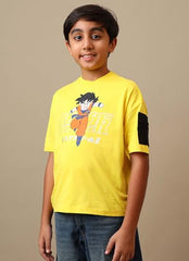 Kidsville Official Dragon Ball Z: Goku Anime Printed Oversized Yellow Pure Cotton Tshirt for Boys