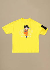 Kidsville Official Dragon Ball Z: Goku Anime Printed Oversized Yellow Pure Cotton Tshirt for Boys