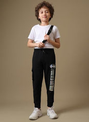 Kidsville Official DC Comics Forever Batman Boy's Graphic Metallic Printed Cargo Pocket Regular Fit Mid West Cotton Black Joggers