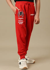 Kidsville Official Marvel Comic Spiderman Graphic Printed Regular Fit Joggers for Boys Tomato Red