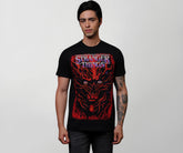 Black men's Stranger Things graphic T-shirt by Bio World featuring round neck, half sleeves, and breathable cotton fabric.