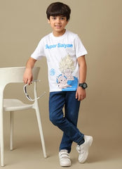 Kidsville Official Super Saiyan Goku Graphic Printed Regular Fit Cotton Tshirt for Boys White