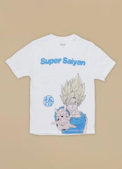 Kidsville Official Super Saiyan Goku Graphic Printed Regular Fit Cotton Tshirt for Boys White