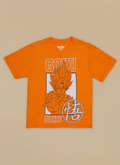 Kidsville Official Dragon Ball Z Merchandise Goku Graphic Printed Boys Oversized T-Shirt | Half Sleeves Round Neck | Pure Cotton Casual Anime Loose Tee Orange