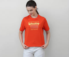 Free Authority Official Friends Women Half Sleeve Round Neck Graphic Printed Cotton Regular Fit Tshirt