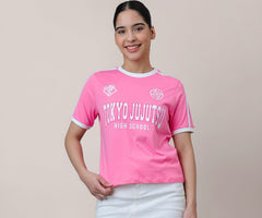 Free Authority Official Jujutsu Kaisen high School Graphic Printed Pure Cotton Regular Fit Tshirt for Women