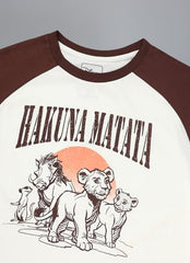 Free Authority Official Lion King Graphic Printed Pure Cotton Regular Fit Half Sleeves Raglan Tshirt for Women