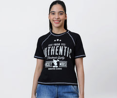 Free Authority Official Mickey & Friends Graphic Printed Pure Cotton SleevesHalf Regular Fit Tshirt for Women