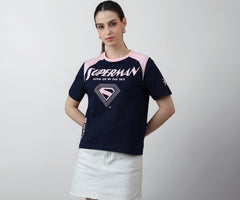 Free Authority Official DC Comc Superman: Look up in The Sky Women Half Sleeve Round Neck Graphic Printed Cotton Regular Fit Tshirt