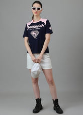 Free Authority Official DC Comc Superman: Look up in The Sky Women Half Sleeve Round Neck Graphic Printed Cotton Regular Fit Tshirt