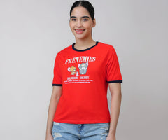 Free Authority Official Tom & Jerry Graphic Printed Pure Cotton Regular Fit Tshirt for Women