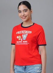 Free Authority Official Tom & Jerry Graphic Printed Pure Cotton Regular Fit Tshirt for Women
