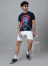 Bio World Marvel Captain America graphic men's cotton T-shirt with round neck and short sleeves, regular fit, featuring superhero design.