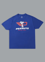 Free Authority Official Peanuts Racing Team Motorsport 1950 Men's Graphic Printed Half Sleeve Round Neck Blue Relaxed Fit Pure Cotton T-Shirt
