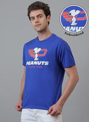 Free Authority Official Peanuts Racing Team Motorsport 1950 Men's Graphic Printed Half Sleeve Round Neck Blue Relaxed Fit Pure Cotton T-Shirt