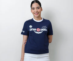 Free Authority Official Marvel Comic Captain America Graphic Printed Pure Cotton Regular Fit Tshirt for Women