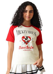 Free Authority Official Mickey & Friends Share the Love Graphic Printed Womens Relaxed Fit T-Shirt | Pure Cotton Casual Round Neck Half Sleeves Cute Cartoon Tee