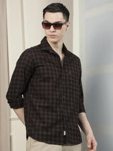 Crimsoune Club Men's Brown Checked 100% Cotton Shirt