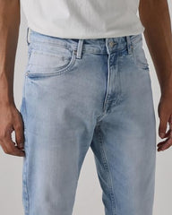 Mufti men's straight fit light blue denim jeans with mid-rise waist, durable cotton-polyester blend, and stretch for casual style.