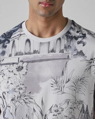 MUFTI Men Casual T-Shirt | Slim Fit Crew Neck Graphic Print Design | 100% Cotton Single Jersey Fabric for Breathable Comfort & Stylish Weekend Outings| Muted Pink M
