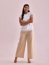 GO COLORS Women Light Beige Mid Rise Relaxed Fit Linen Palazzo