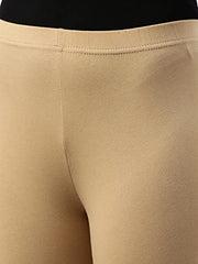 GO COLORS Soft Cotton Stretch Churidar for Women | Breathable, Mid Rise, Full Length, Wheat- L