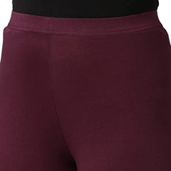 GO COLORS Soft Cotton Stretch Ankle Length Leggings for Women | Breathable, Mid Rise, Dark Purple
