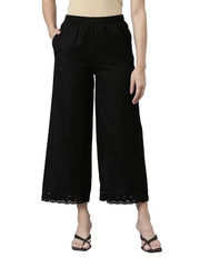Go Colors Linen Lace Palazzo for Women | Relaxed Fit, Mid Rise, Pockets, Black_LPZ8-BLACK73L-2X_Black_2XL