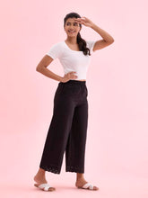 Go Colors Linen Lace Palazzo for Women | Relaxed Fit, Mid Rise, Pockets, Black_LPZ8-BLACK73L-2X_Black_2XL