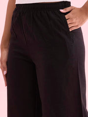Go Colors Linen Lace Palazzo for Women | Relaxed Fit, Mid Rise, Pockets, Black_LPZ8-BLACK73L-2X_Black_2XL